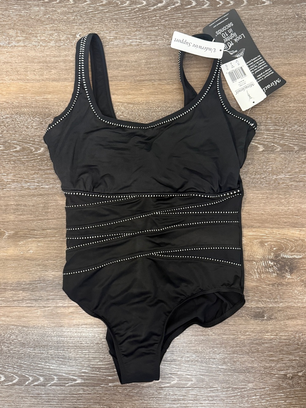 NWT Mircalesuit Cutting Edge Black One-Piece Swimsuit with Studded Trim